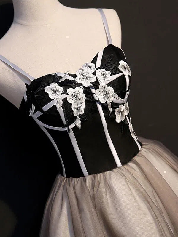 Spaghetti Strap Embroidered Homecoming Dresses SD1072-Homecoming Dresses 2025 -Viniodress-Black-Custom Size-