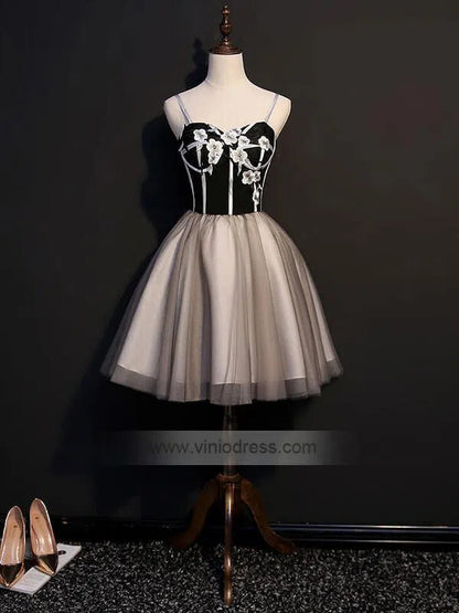 Spaghetti Strap Embroidered Homecoming Dresses SD1072-Homecoming Dresses 2025 -Viniodress-Black-Custom Size-