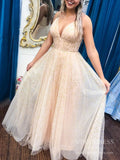 Spaghetti Strap Glitter Star Tulle Prom Dresses Lace-up Back Prom Dress FD2522
