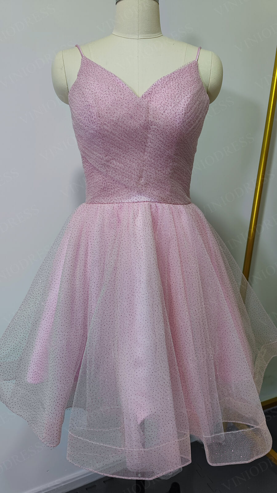 Spaghetti Strap Glittery Blue Homecoming Dresses SD1153B-Homecoming Dresses 2025 -Viniodress-Pink-Custom Size-