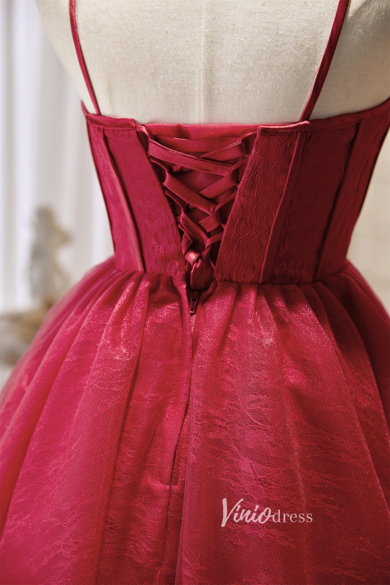 Spaghetti strap Hoco Dresses Tulle A-Line Graduation Dresses SD1541-Dresses 2025 -Viniodress-Burgundy-Custom Size-