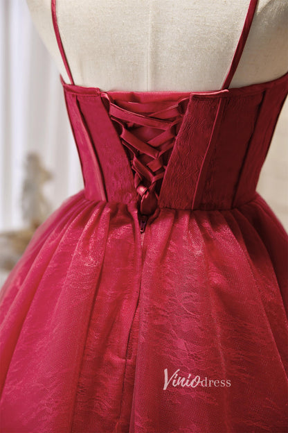 Spaghetti strap Hoco Dresses Tulle A-Line Graduation Dresses SD1541-Dresses 2025 -Viniodress-Burgundy-Custom Size-