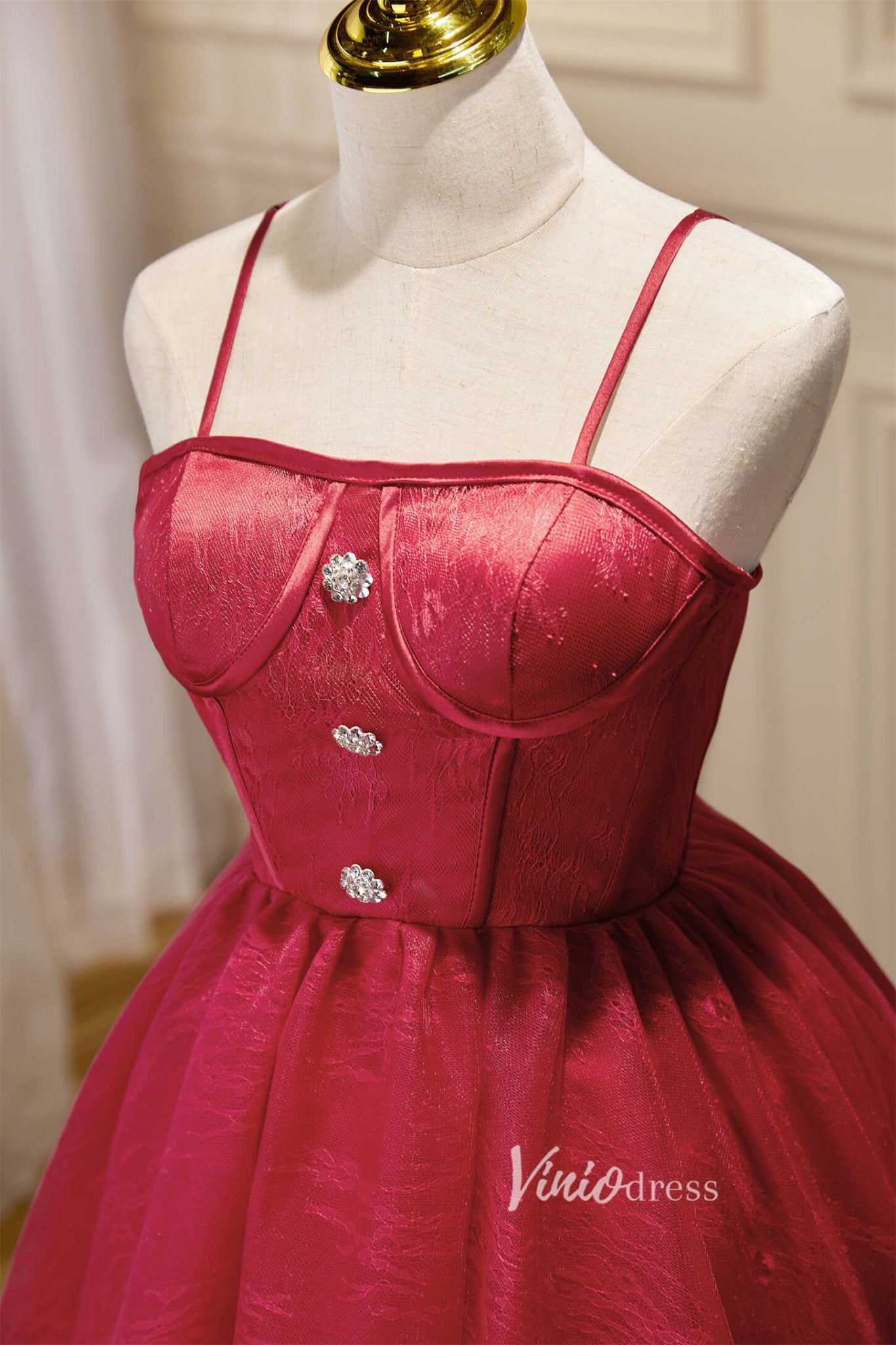 Spaghetti strap Hoco Dresses Tulle A-Line Graduation Dresses SD1541-Dresses 2025 -Viniodress-Burgundy-Custom Size-