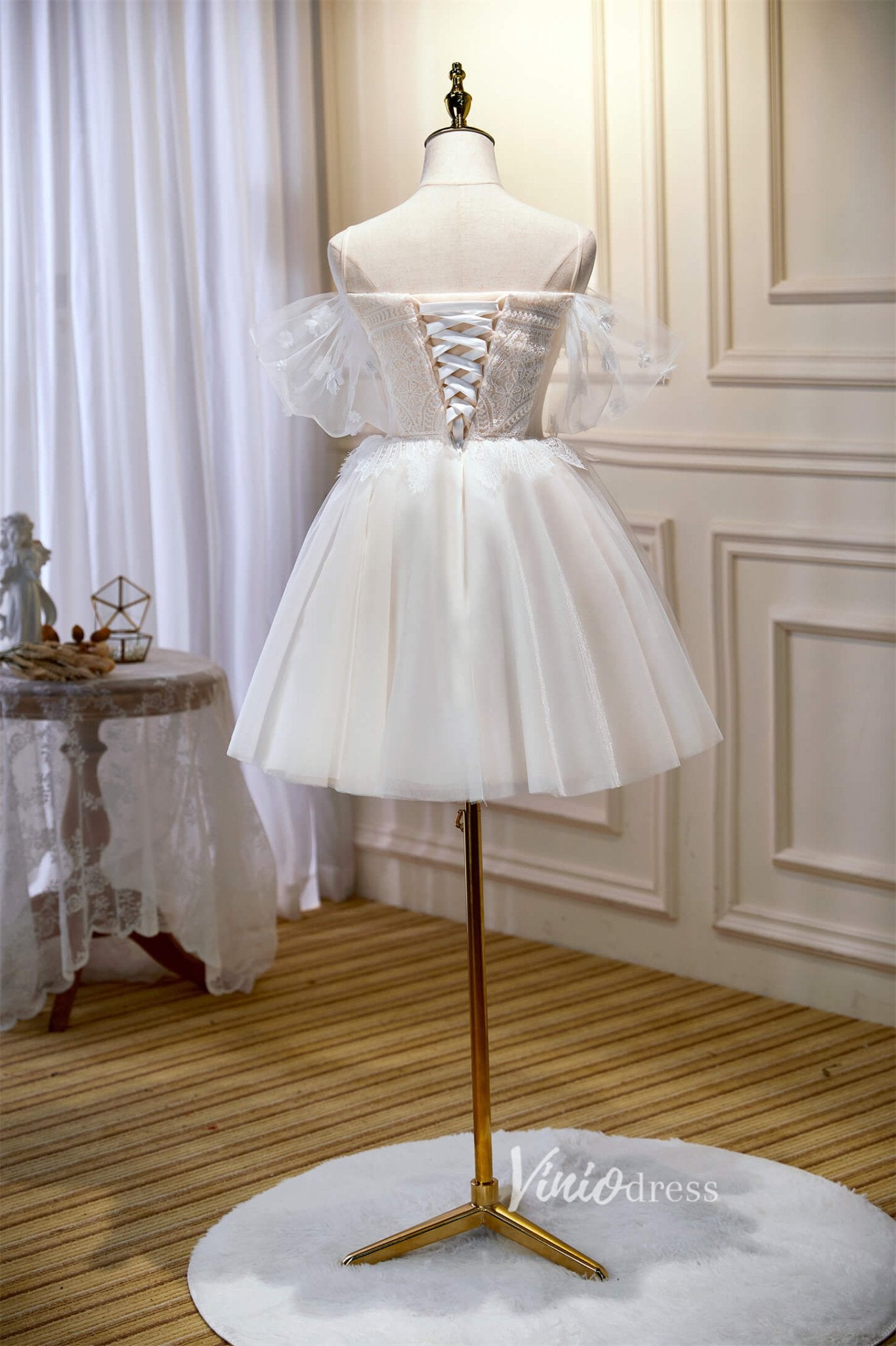 Spaghetti Strap Hoco Dresses Tulle Graduation Dresses SD1533-Dresses 2025 -Viniodress-Ivory-Custom Size-