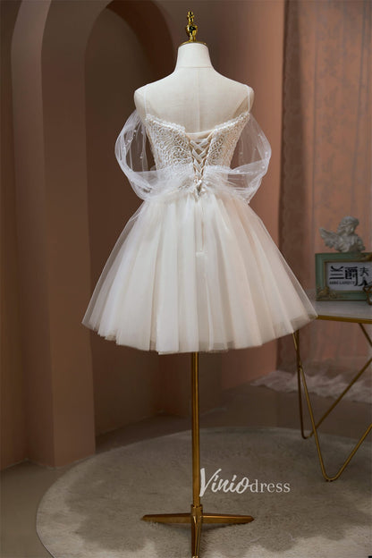 Spaghetti Strap Homecoming Dresses Off the Shoulder Tulle Graduation Dress SD1507-Dresses 2025 -Viniodress-Ivory-Custom Size-