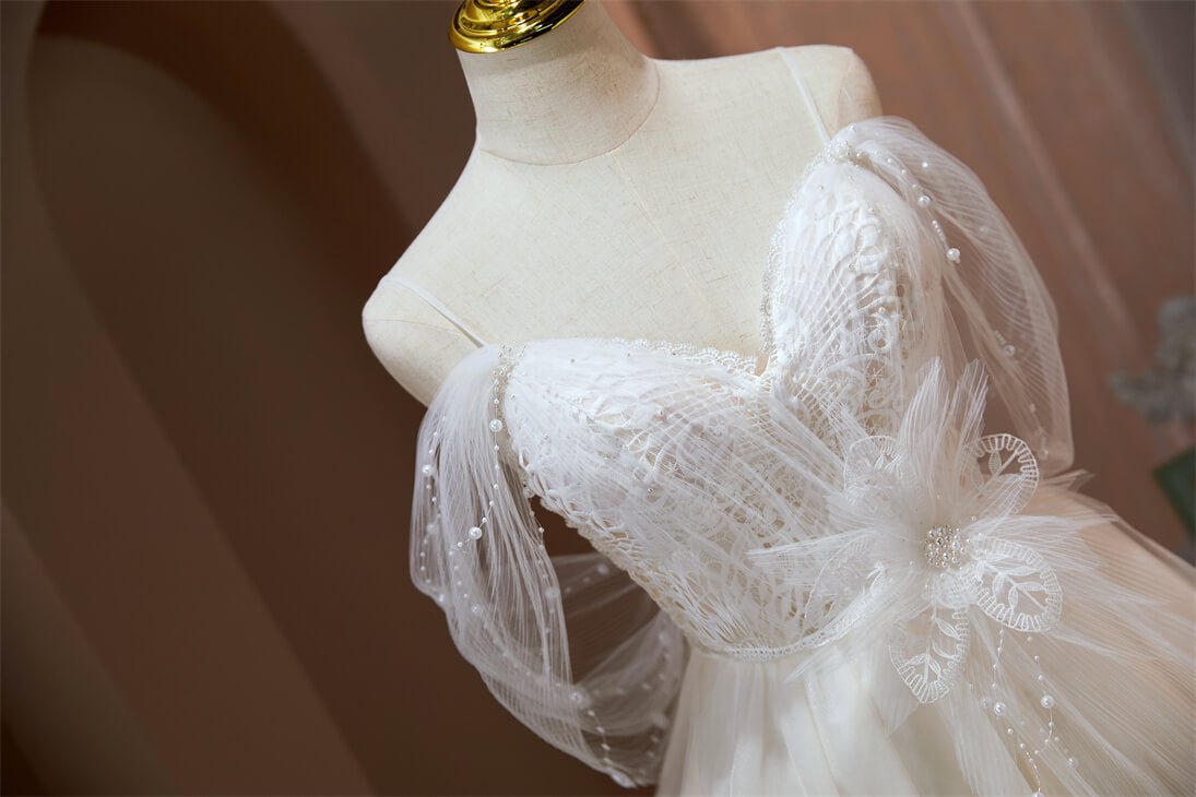 Spaghetti Strap Homecoming Dresses Off the Shoulder Tulle Graduation Dress SD1507-Dresses 2025 -Viniodress-Ivory-Custom Size-