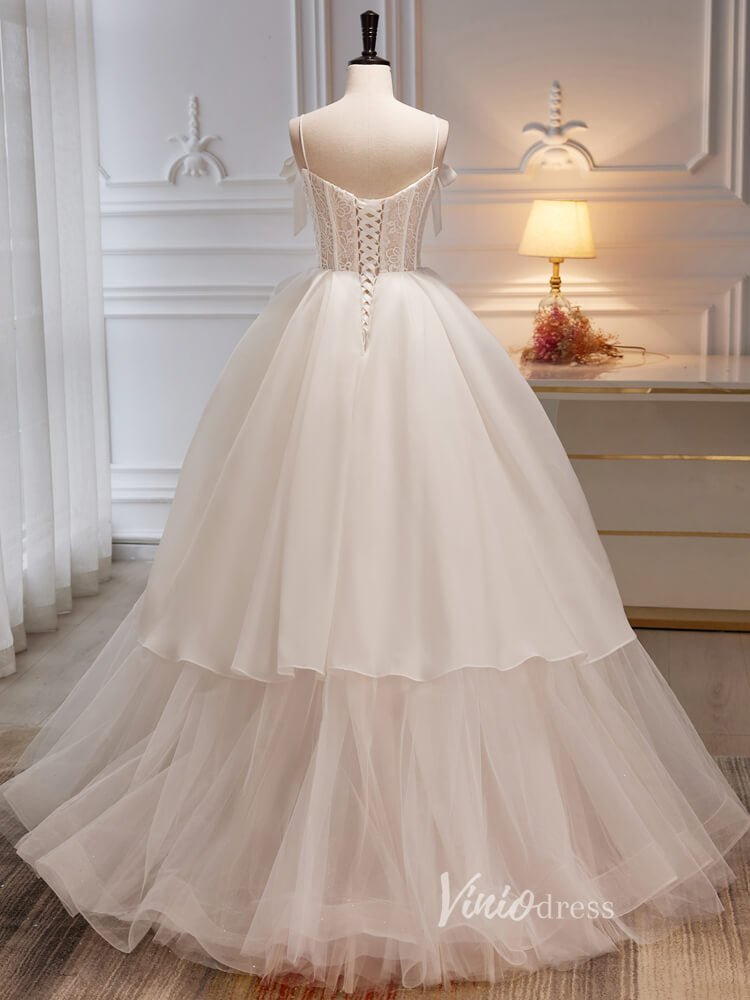Spaghetti Strap Ivory Ball Gown Tulle Prom Dress with Bow FD3528-prom dresses 2025 -Viniodress-Ivory-Custom Size-