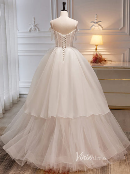 Spaghetti Strap Ivory Ball Gown Tulle Prom Dress with Bow FD3528-prom dresses 2025 -Viniodress-Ivory-Custom Size-