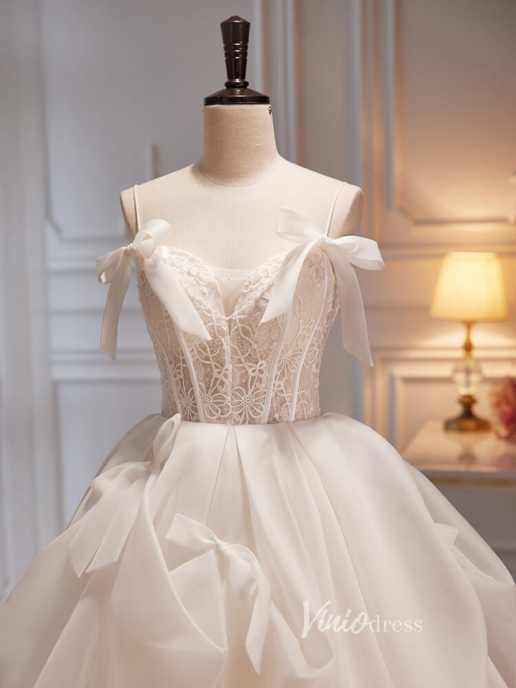 Spaghetti Strap Ivory Ball Gown Tulle Prom Dress with Bow FD3528-prom dresses 2025 -Viniodress-Ivory-Custom Size-