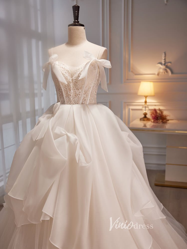 Spaghetti Strap Ivory Ball Gown Tulle Prom Dress with Bow FD3528 Viniodress Spaghetti Strap Ivory Ball Gown Tulle Prom Dress with Bow FD3528 Viniodress