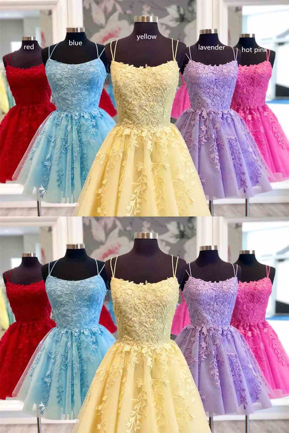 Spaghetti Strap Lace Appliqued Homecoming Dresses SD1177S-Homecoming Dresses 2025 -Viniodress-Hot Pink-Custom Size-
