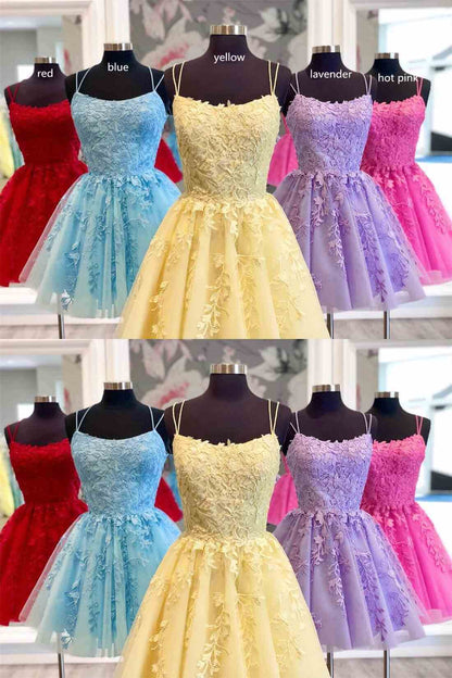 Spaghetti Strap Lace Appliqued Homecoming Dresses SD1177S-Homecoming Dresses 2025 -Viniodress-Hot Pink-Custom Size-