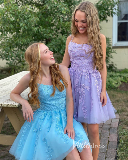 Spaghetti Strap Lace Appliqued Homecoming Dresses SD1177S-Homecoming Dresses 2025 -Viniodress-Hot Pink-Custom Size-