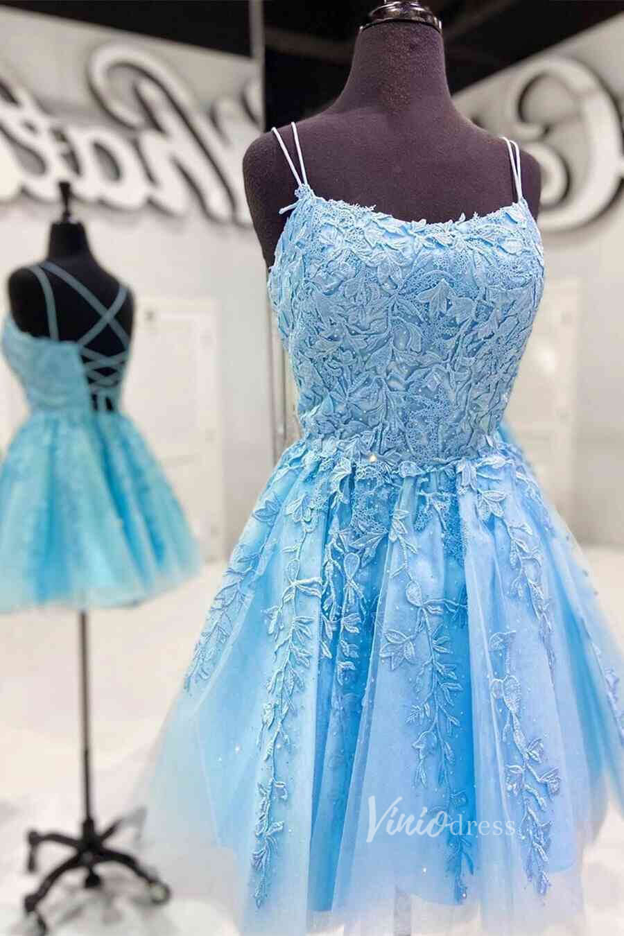 Short Prom Dresses 2025 Spaghetti Strap Lace Appliqued Homecoming Dresses SD1177S-homecoming dresses-Viniodress-Hot Pink-Custom Size-Viniodress