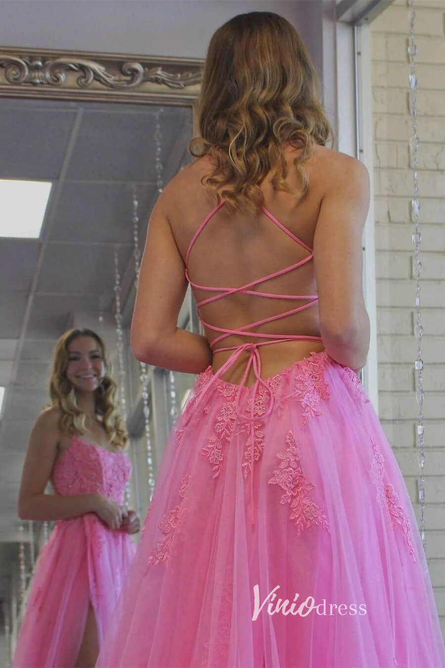 Spaghetti Strap Lace Appliqued Prom Dresses Light Blue Formal Gown FD1579-prom dresses 2025 -Viniodress-Light Blue-Custom Size-