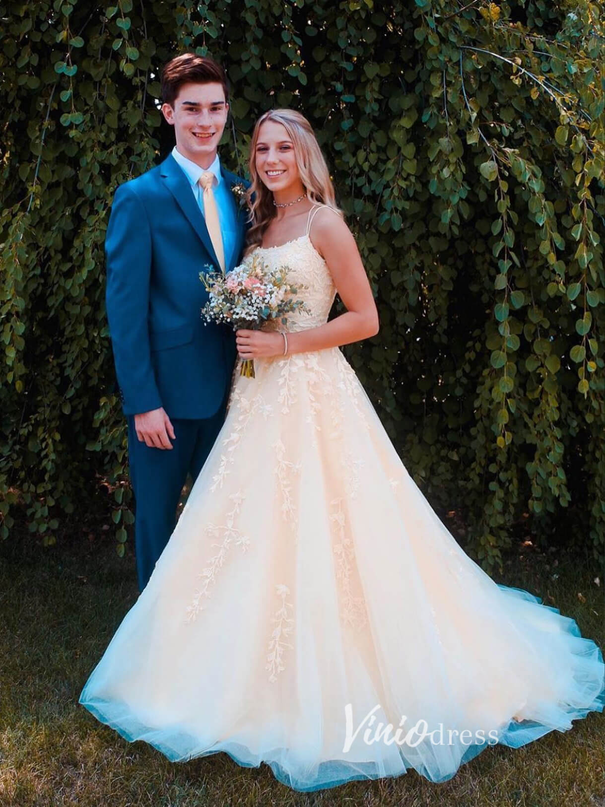 Spaghetti Strap Lace Long Prom Dresses Lace-Up Back FD1265B-prom dresses 2025 -Viniodress-Lavender-Custom Size-