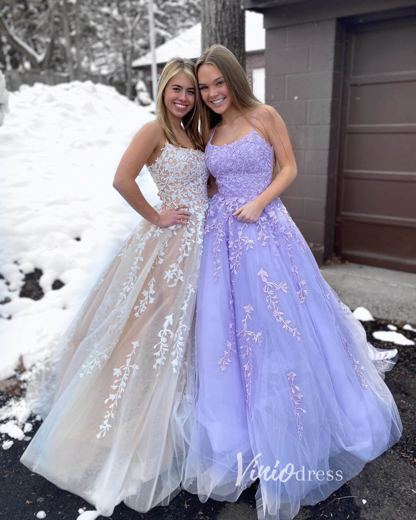 Spaghetti Strap Lace Long Prom Dresses Lace-Up Back FD1265B-prom dresses 2025 -Viniodress-Lavender-Custom Size-