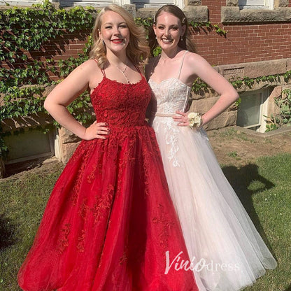 Spaghetti Strap Lace Long Prom Dresses Lace-Up Back FD1265B-prom dresses 2025 -Viniodress-Lavender-Custom Size-