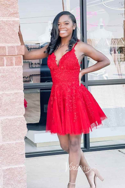 Spaghetti Strap Lavender Lace Homecoming Dresses SD1177V-Homecoming Dresses 2025 -Viniodress-Lavender-Custom Size-