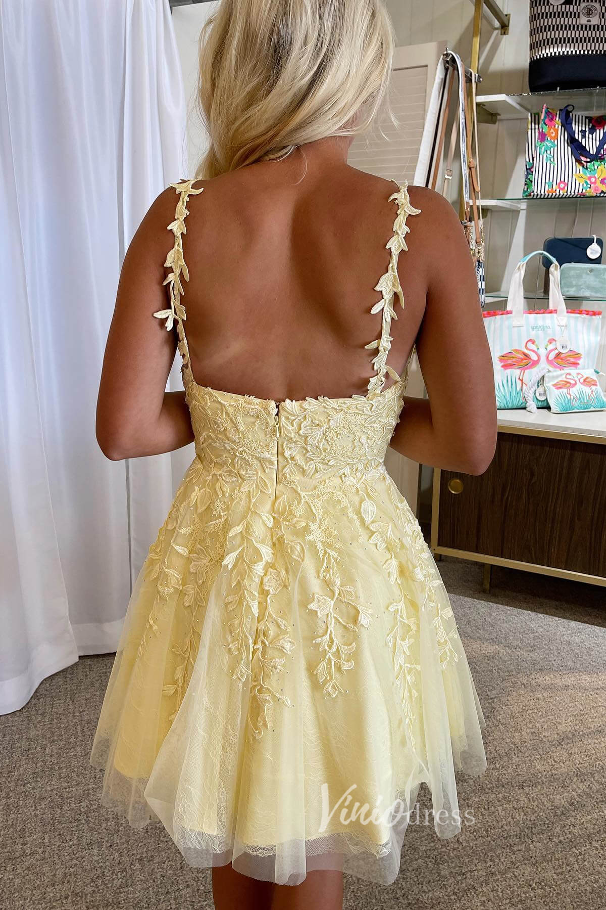 Spaghetti Strap Lavender Lace Homecoming Dresses SD1177V Viniodress Spaghetti Strap Lavender Lace Homecoming Dresses SD1177V Viniodress