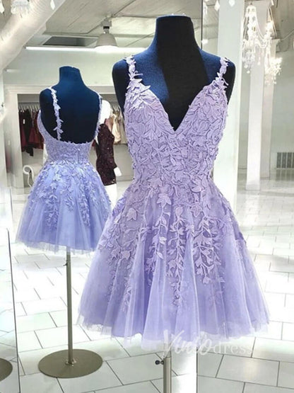 Spaghetti Strap Lavender Lace Homecoming Dresses SD1177V-Homecoming Dresses 2025 -Viniodress-Lavender-Custom Size-