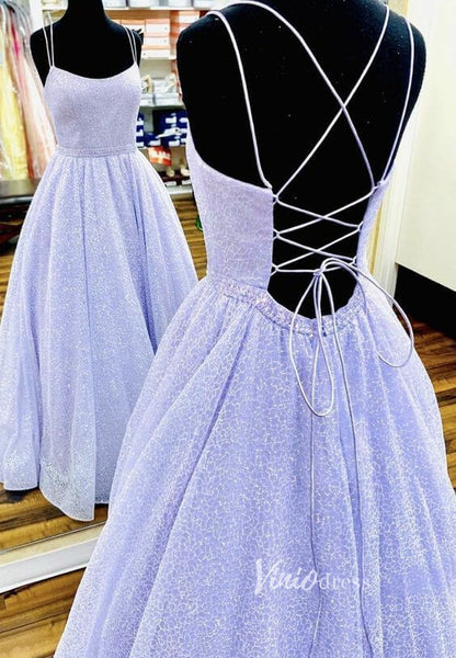 Spaghetti Strap Lavender Lace Prom Dress Long with Pockets FD2653-prom dresses 2025 -Viniodress-Lavender-Custom Size-