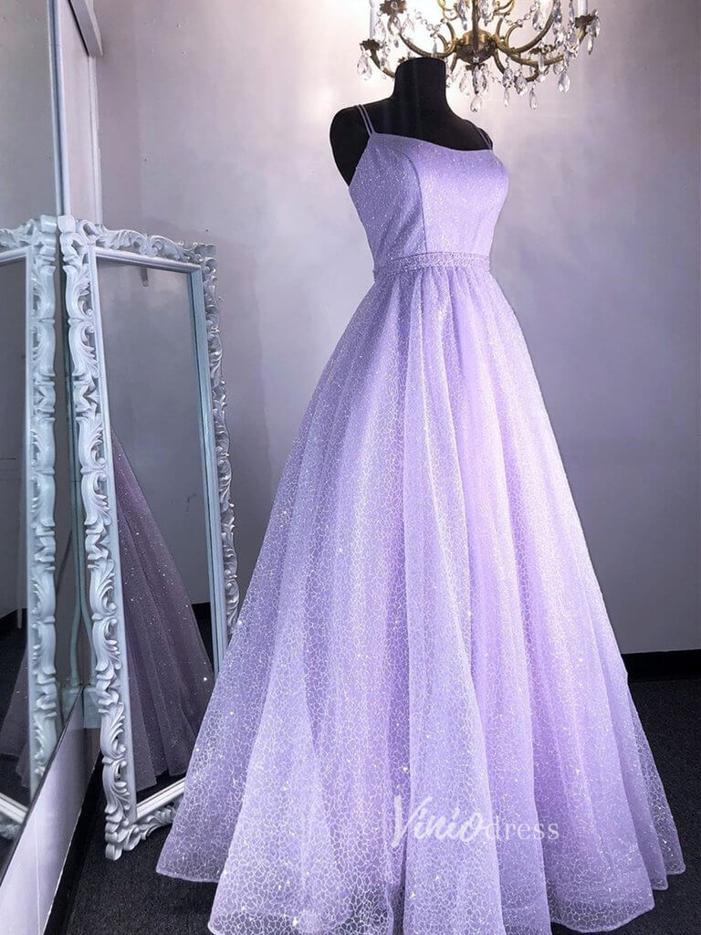 Prom Dress 2025 Spaghetti Strap Lavender Lace Prom Dress Long with Pockets FD2653-unique prom dresses-Lavender-Custom Size-Viniodress