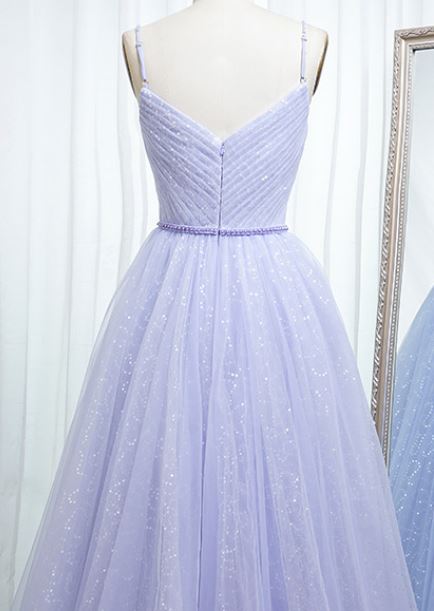 Spaghetti Strap Lavender Prom Dress Shiny Sequin Lace Formal Dress FD2650-prom dresses 2025 -Viniodress-Lavender-Custom Size-