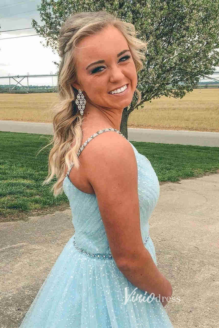 Spaghetti Strap Lavender Prom Dress Shiny Sequin Lace Formal Dress FD2650-prom dresses 2025 -Viniodress-Lavender-Custom Size-