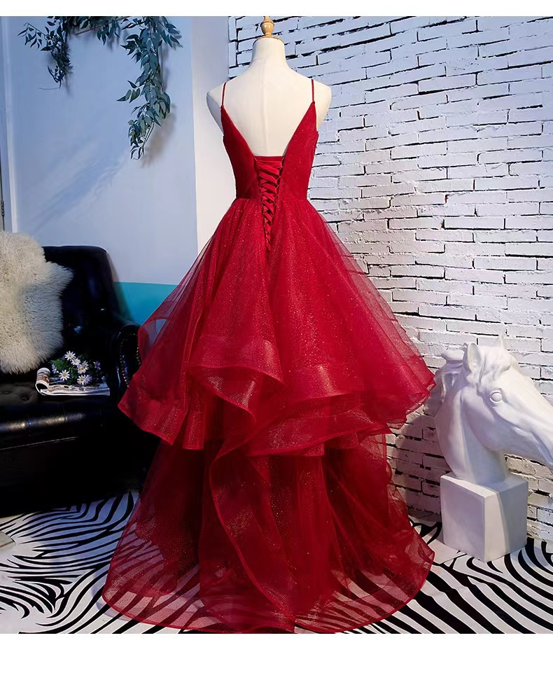 Prom Dress 2025 Spaghetti Strap Layered Prom Dresses Dark Red Formal Dress FD1017-unique prom dresses-Dark Red-Custom Size-Viniodress