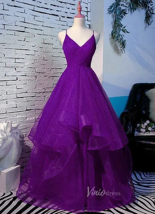 Prom Dress 2025 Spaghetti Strap Layered Prom Dresses Dark Red Formal Dress FD1017-unique prom dresses-Purple-Custom Size-Viniodress