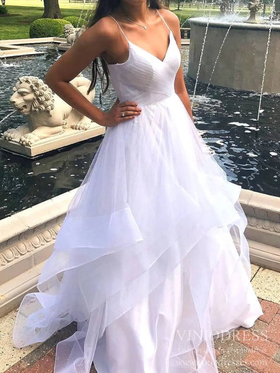 Prom Dress 2025 Spaghetti Strap Layered Prom Dresses Dark Red Formal Dress FD1017-unique prom dresses-White-Custom Size-Viniodress