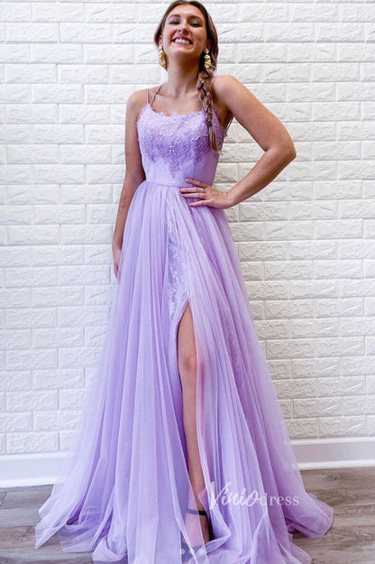 Spaghetti Strap Lilac Long Prom Dress with Slit FD2647-prom dresses 2025 -Viniodress-Lilac-Custom Size-