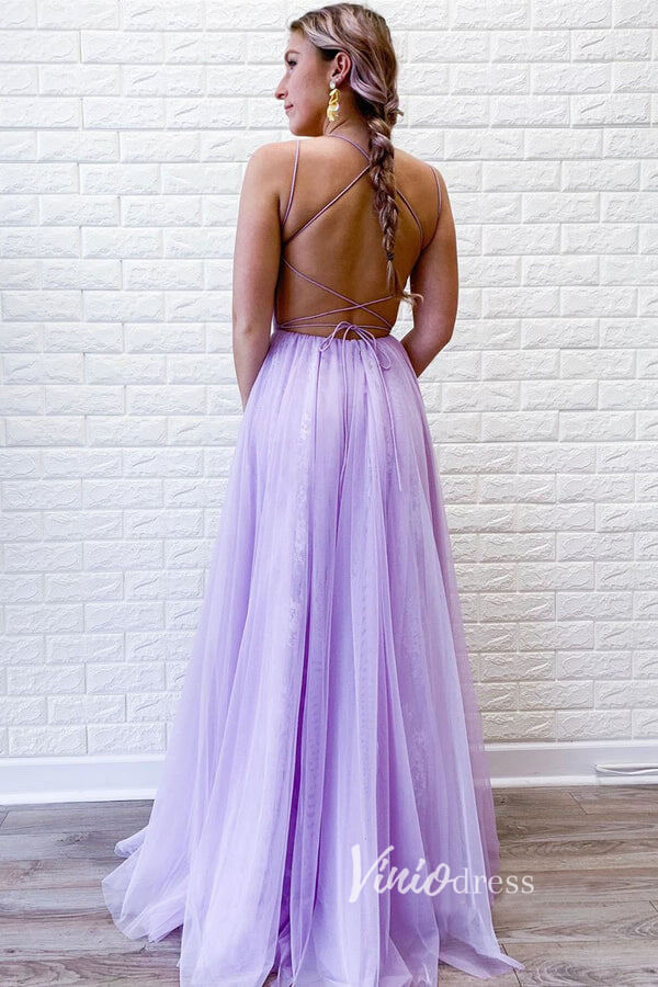 Prom Dress 2025 Spaghetti Strap Lilac Long Prom Dress with Slit FD2647-unique prom dresses-Lilac-Custom Size-Viniodress