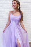 Prom Dress 2025 Spaghetti Strap Lilac Long Prom Dress with Slit FD2647-unique prom dresses-Lilac-Custom Size-Viniodress