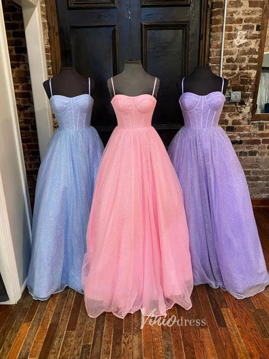 Spaghetti Strap Long Prom Dresses Boned Bodice Sparkly Tulle Formal Dress FD2016B-prom dresses 2025 -Viniodress-As Picture-Custom Size-