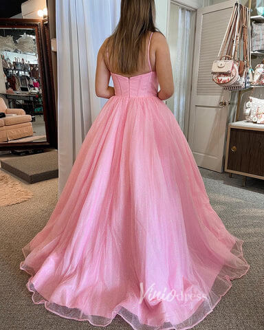 Spaghetti Strap Long Prom Dresses Boned Bodice Sparkly Tulle Formal Dress FD2016B-prom dresses 2025 -Viniodress-As Picture-Custom Size-