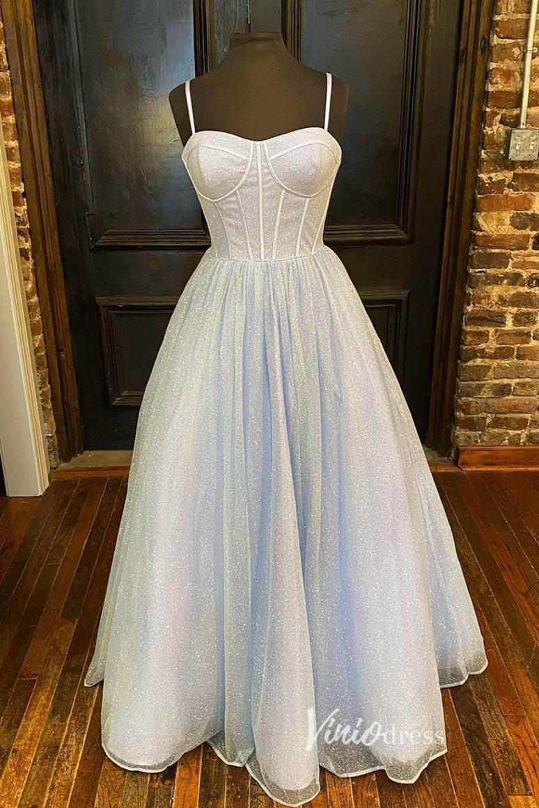 Spaghetti Strap Long Prom Dresses Boned Bodice Sparkly Tulle Formal Dress FD2016B-prom dresses 2025 -Viniodress-Light Blue-Custom Size-