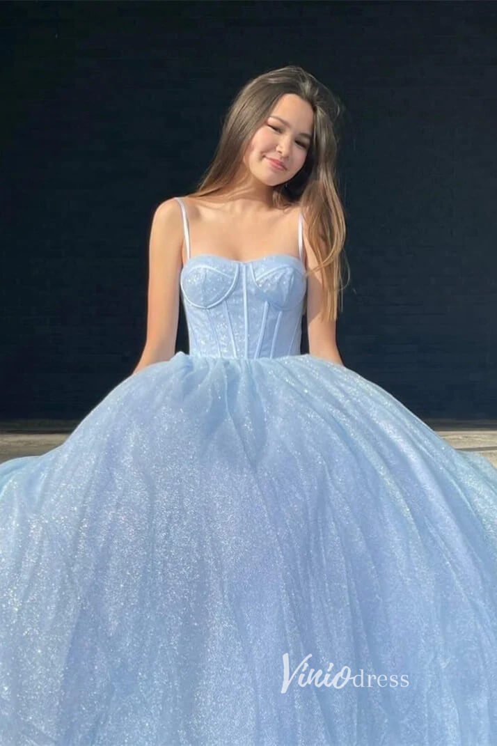 Spaghetti Strap Long Prom Dresses Boned Bodice Sparkly Tulle Formal Dress FD2016B-prom dresses 2025 -Viniodress-As Picture-Custom Size-