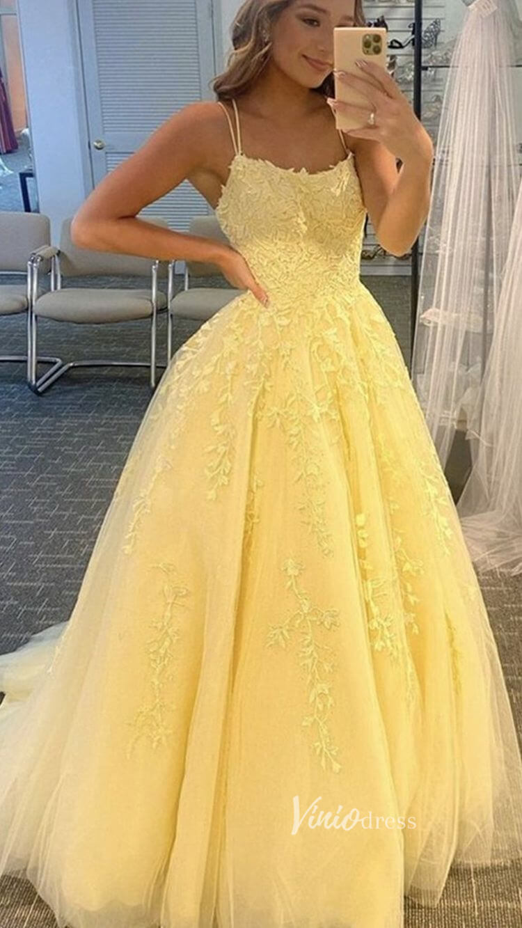 Spaghetti Strap Long Prom Dresses Lace-Up Back FD1265B-prom dresses 2025 -Viniodress-Lavender-Custom Size-
