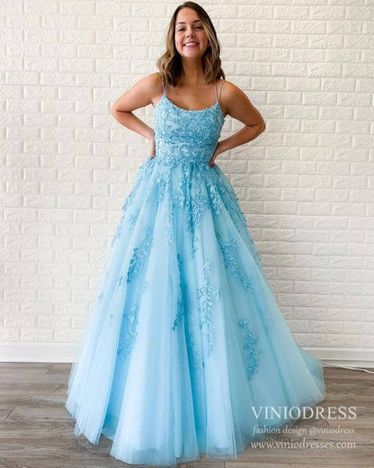 Spaghetti Strap Long Prom Dresses Lace-Up Back FD1265B-prom dresses 2025 -Viniodress-Lavender-Custom Size-