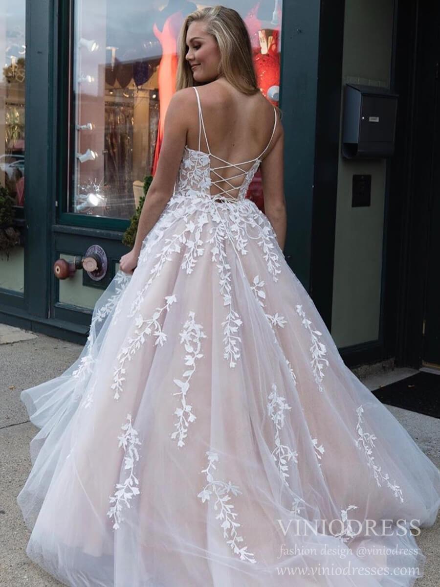 Spaghetti Strap Long Prom Dresses Lace-Up Back FD1265B-prom dresses 2025 -Viniodress-Lavender-Custom Size-