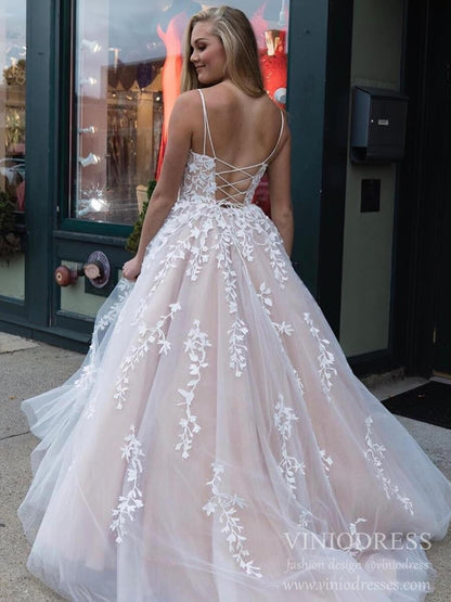 Spaghetti Strap Long Prom Dresses Lace-Up Back FD1265B-prom dresses 2025 -Viniodress-Lavender-Custom Size-