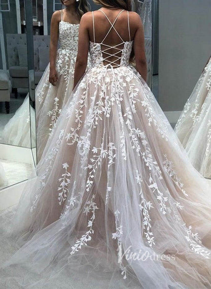 Spaghetti Strap Long Prom Dresses Lace-Up Back FD1265B-prom dresses 2025 -Viniodress-Nude-Custom Size-