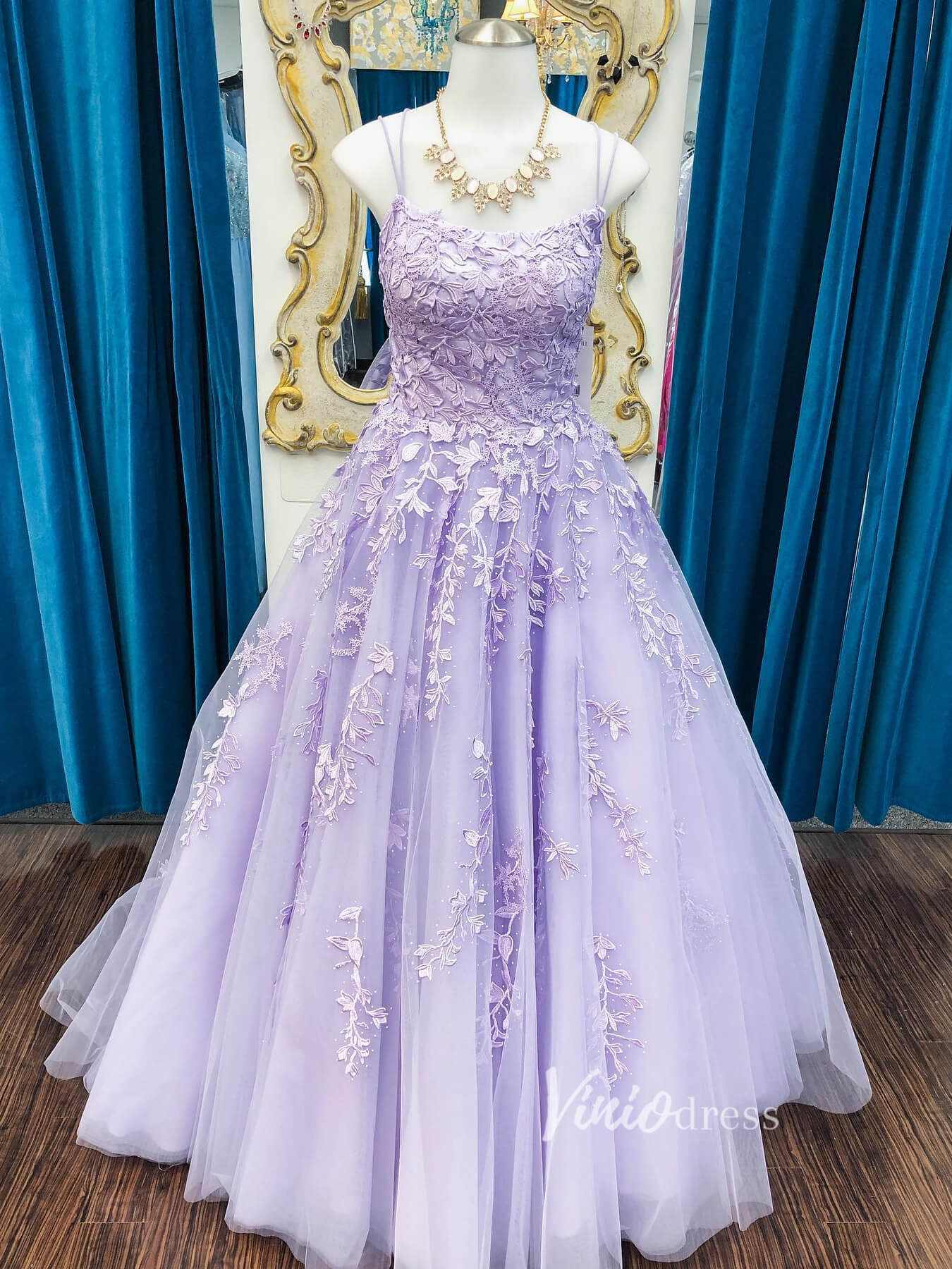 Prom Dress 2025 Spaghetti Strap Long Prom Dresses Lace-Up Back FD1265B-unique prom dresses-Lavender-Custom Size-Viniodress