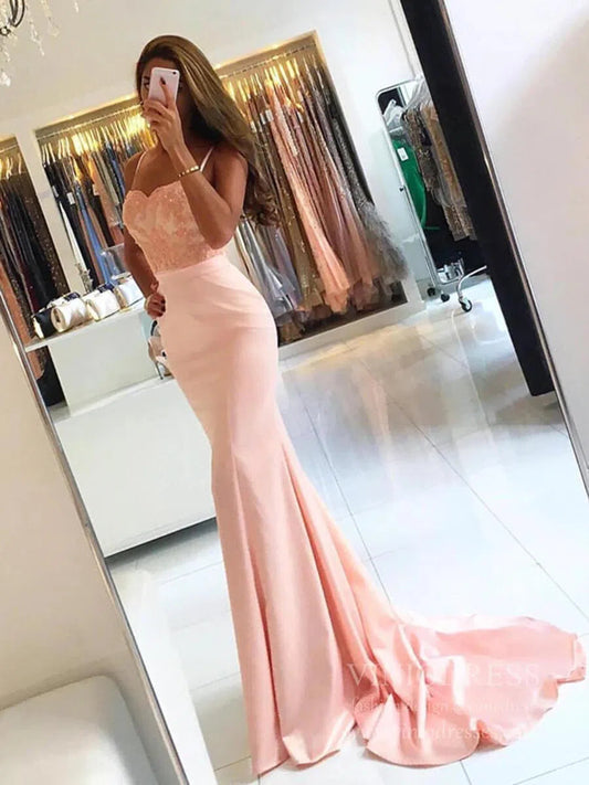 Spaghetti Strap Mermaid Blush Pink Prom Dresses Long FD1695-prom dresses 2025 -Viniodress-Blush Pink-Custom Size-