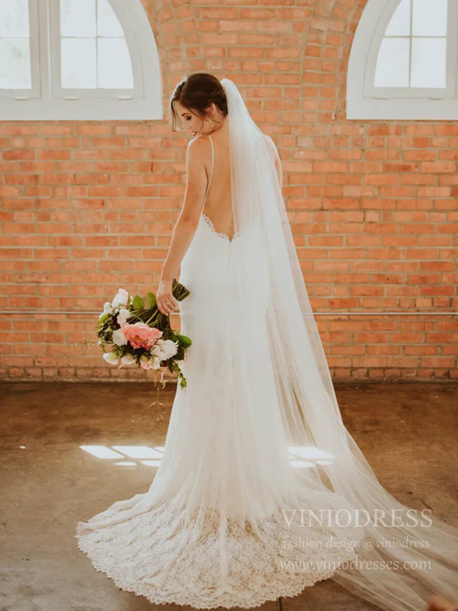 Spaghetti Strap Mermaid Lace Rustic Wedding Dresses Affordable VW1410-wedding dresses-Viniodress-Viniodress