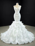 Spaghetti Strap Mermaid Wedding Dresses Layered Tulle Dress VW1766