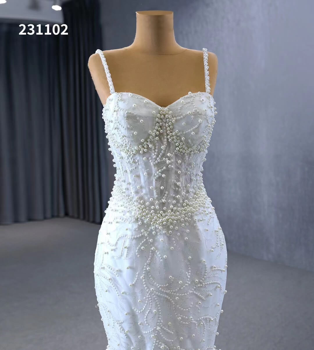 Spaghetti Strap Pearl Mermaid Wedding Dresses Plus Size 231102-wedding dresses 2025 -Viniodress-Ivory-Custom Size-