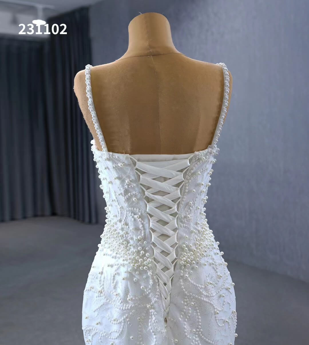 Spaghetti Strap Pearl Mermaid Wedding Dresses Plus Size 231102-wedding dresses 2025 -Viniodress-Ivory-Custom Size-